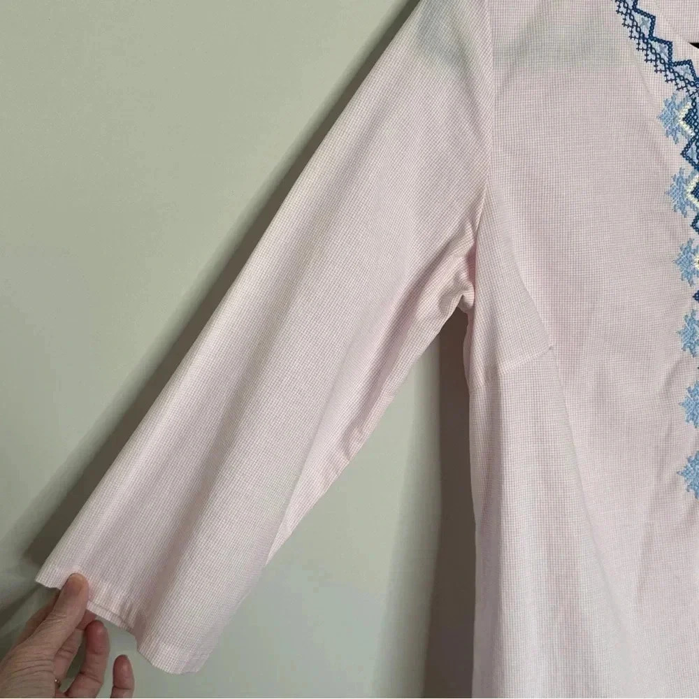 J McLaughlin Pink Cotton Embroidered Tunic Blouse‎ Top Size Medium Preppy Boho - Picture 8 of 14